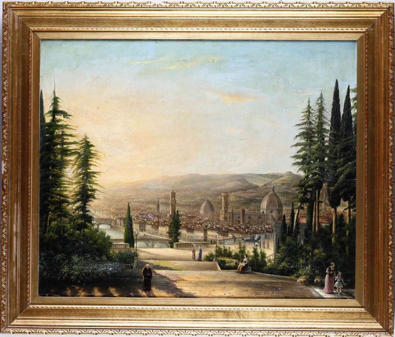 Fabio Borbottoni : Veduta di Firenze  - olio su tela - Auction 19th and 20th Century Paintings | Timed Auction - Cambi Casa d'Aste