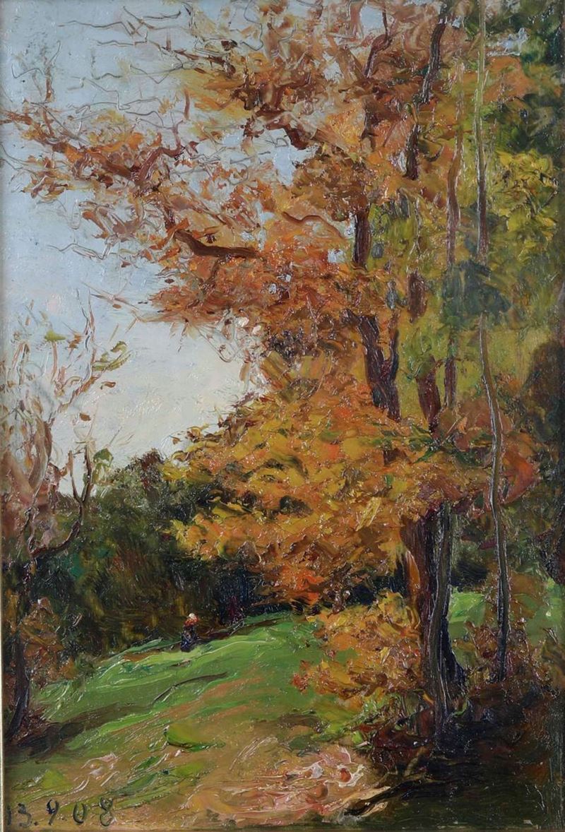 Paolo Berrino : Paesaggio con alberi, 3.9.1908  - Auction 19th and 20th Century Paintings | Cambi Time - Cambi Casa d'Aste