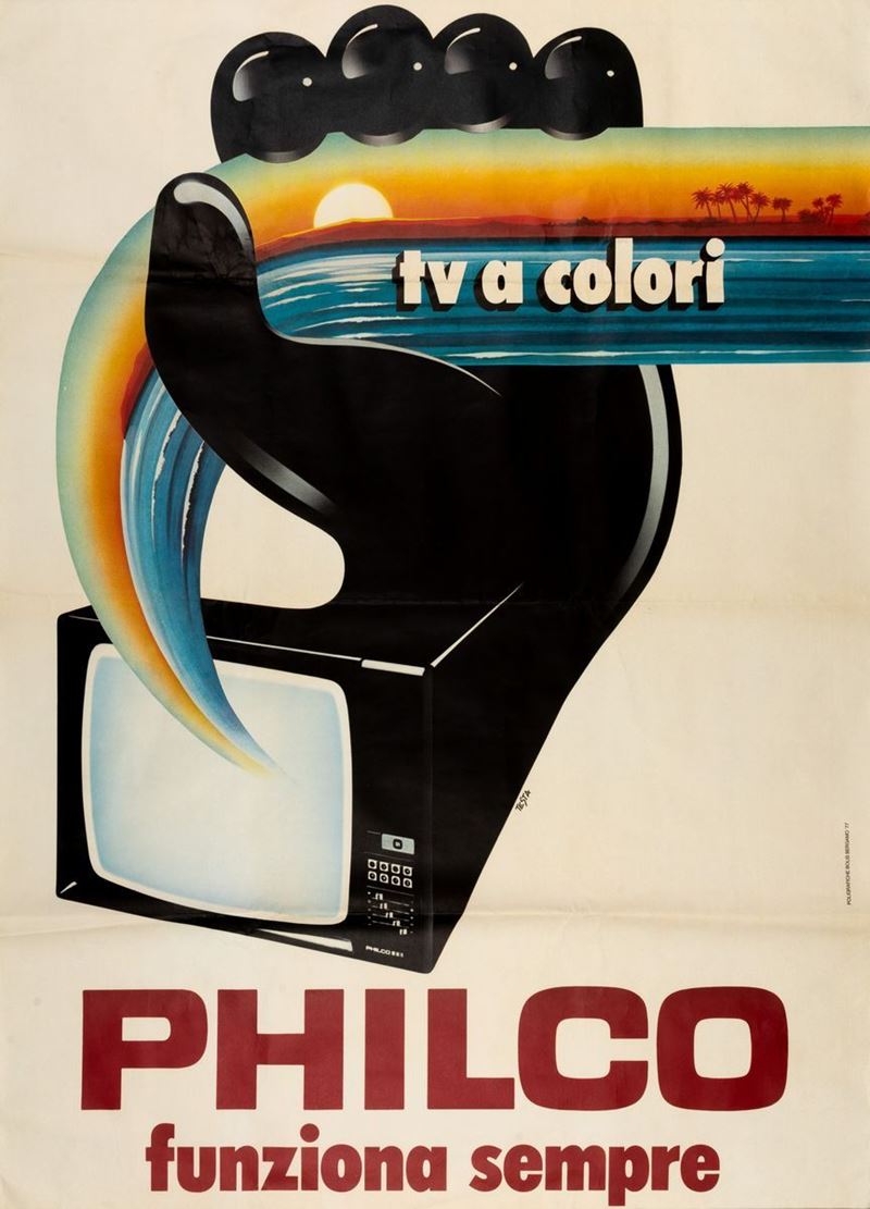Armando Testa : TV A COLORI PHILCO, FUNZIONA SEMPRE  - Auction Vintage Posters - Cambi Casa d'Aste