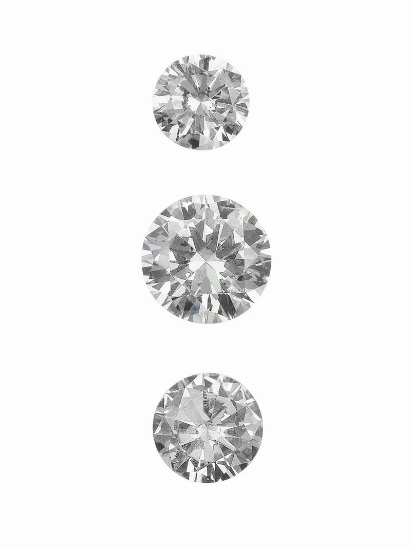 Three unmounted brilliant-cut diamonds  - Auction Fine and Coral Jewels - Cambi Casa d'Aste