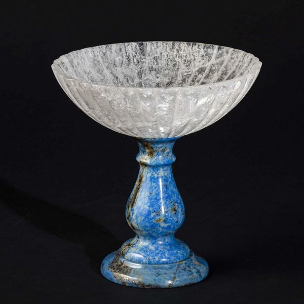 Quartz bowl with lapis stand (the stand H 9.5 cm)