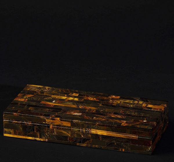 Tiger's eye chest with mosaic tiles and marble interiors, 21st century