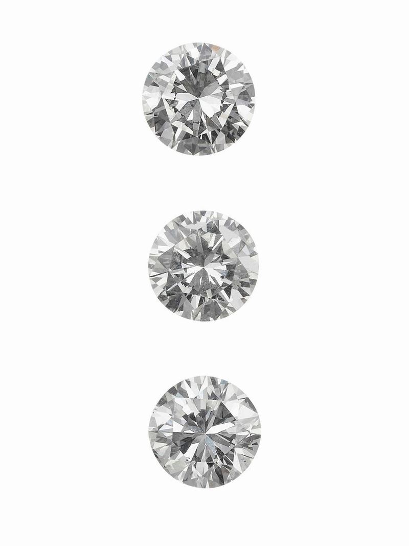 Three unmounted brilliant-cut diamonds  - Auction Fine and Coral Jewels - Cambi Casa d'Aste