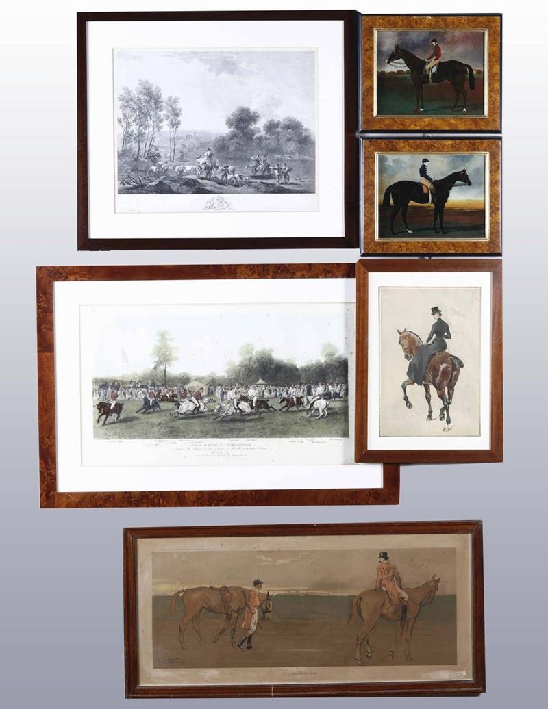 Lotto di sei incisioni a soggetto equestre, XIX-XX secolo  - Asta Antiquariato Febbraio | Cambi Time - Cambi Casa d'Aste
