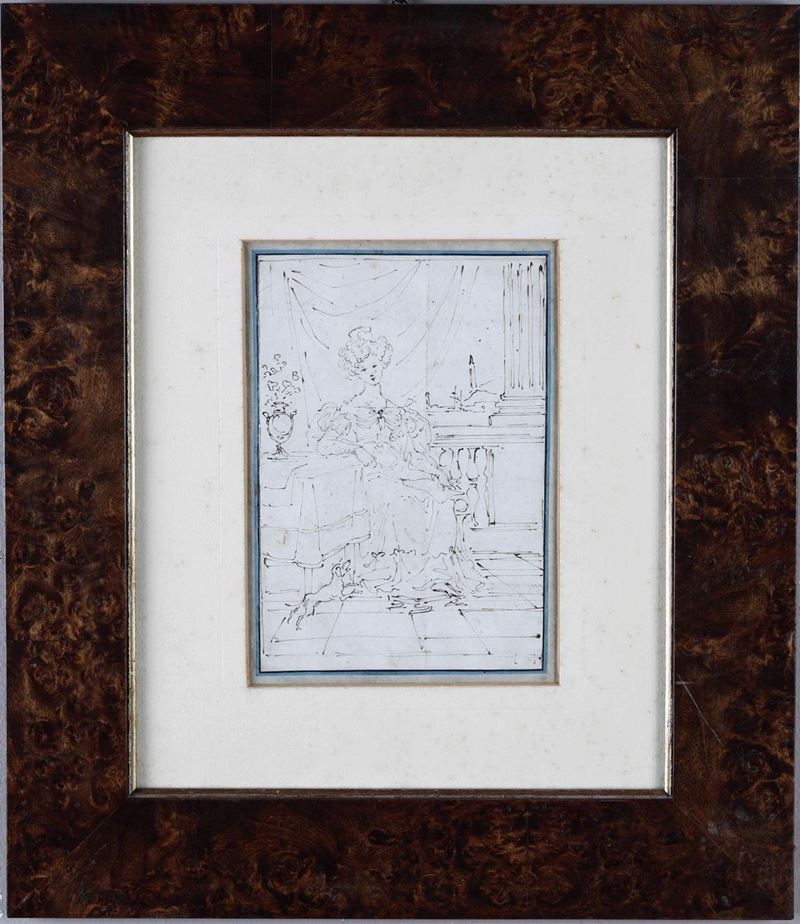 Matteo Picasso : studio per il ritratto della contessa di Galliera  - inchiostro nero su carta - Asta Dipinti del XIX-XX secolo - Cambi Casa d'Aste