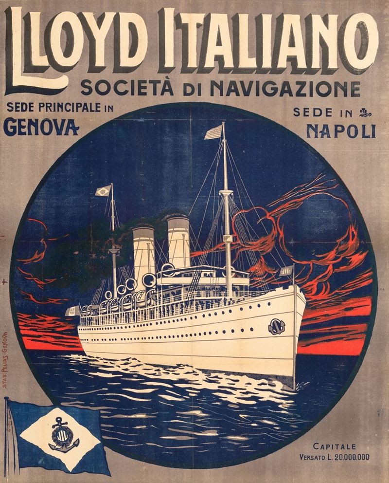 A.Reckziegel : Lloyd Italiano Genova- Napoli.  - Asta Manifesti d'Epoca - Cambi Casa d'Aste
