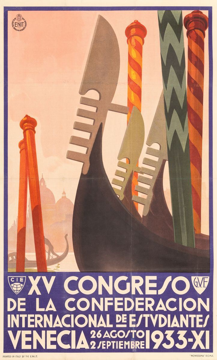 A.Reckziegel : XV Congreso de la confederacion Internacional de Estudiantes Venecia 1933.  - Asta Manifesti d'Epoca - Cambi Casa d'Aste