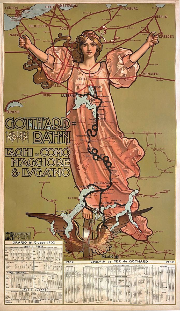 A.Reckziegel : Gottard – Bahn Laghi di Como-Maggiore e Commerciale Lugano.  - Auction Vintage Posters - Cambi Casa d'Aste
