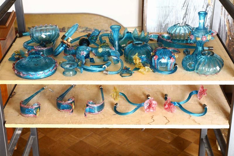 Lampadario in vetro di Murano di colore blu  - Asta Antiquariato - Cambi Casa d'Aste
