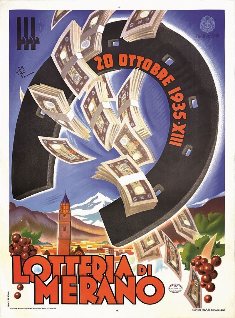 Virgilio Retrosi : Lotteria di Merano  - Asta Manifesti d'Epoca - Cambi Casa d'Aste