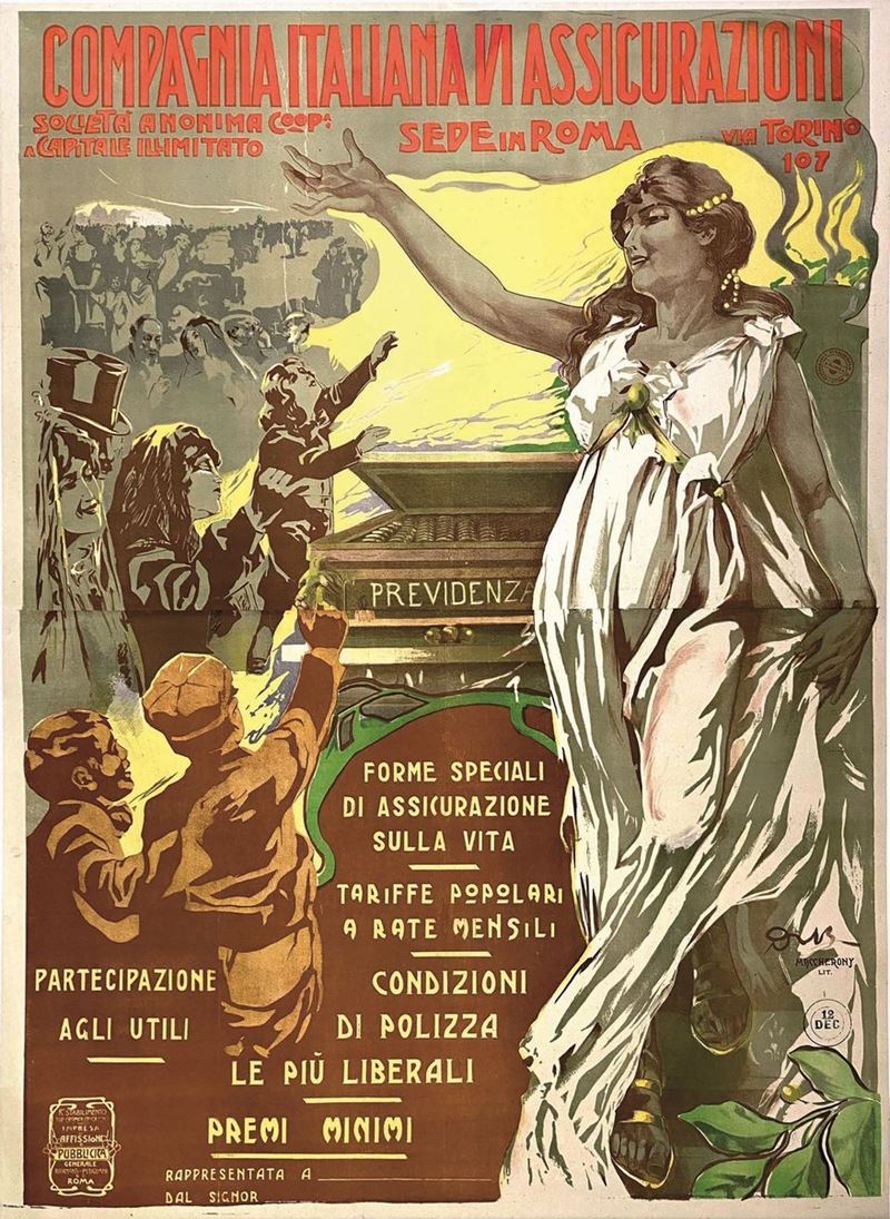 A.Reckziegel : Compagnia Italiana Assicurazioni  - Auction Vintage Posters - Cambi Casa d'Aste