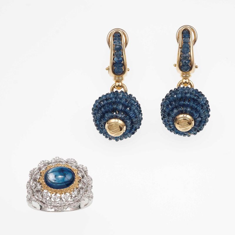 Sapphire and gold ring and a pair of earrings  - Auction Jewels - Cambi Casa d'Aste