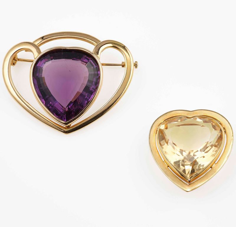 Two quarz and gold brooches  - Auction Jewels - Cambi Casa d'Aste