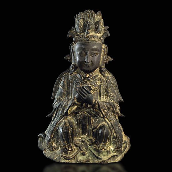Figura di Guanyin incoronata in bronzo, Cina, Dinastia Ming, XVI secolo
