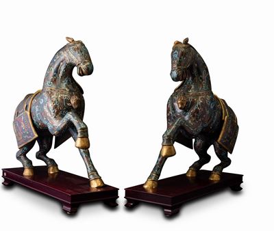 Coppia Cavalli a Smalti Cloisonnè, Cina, XX Secolo