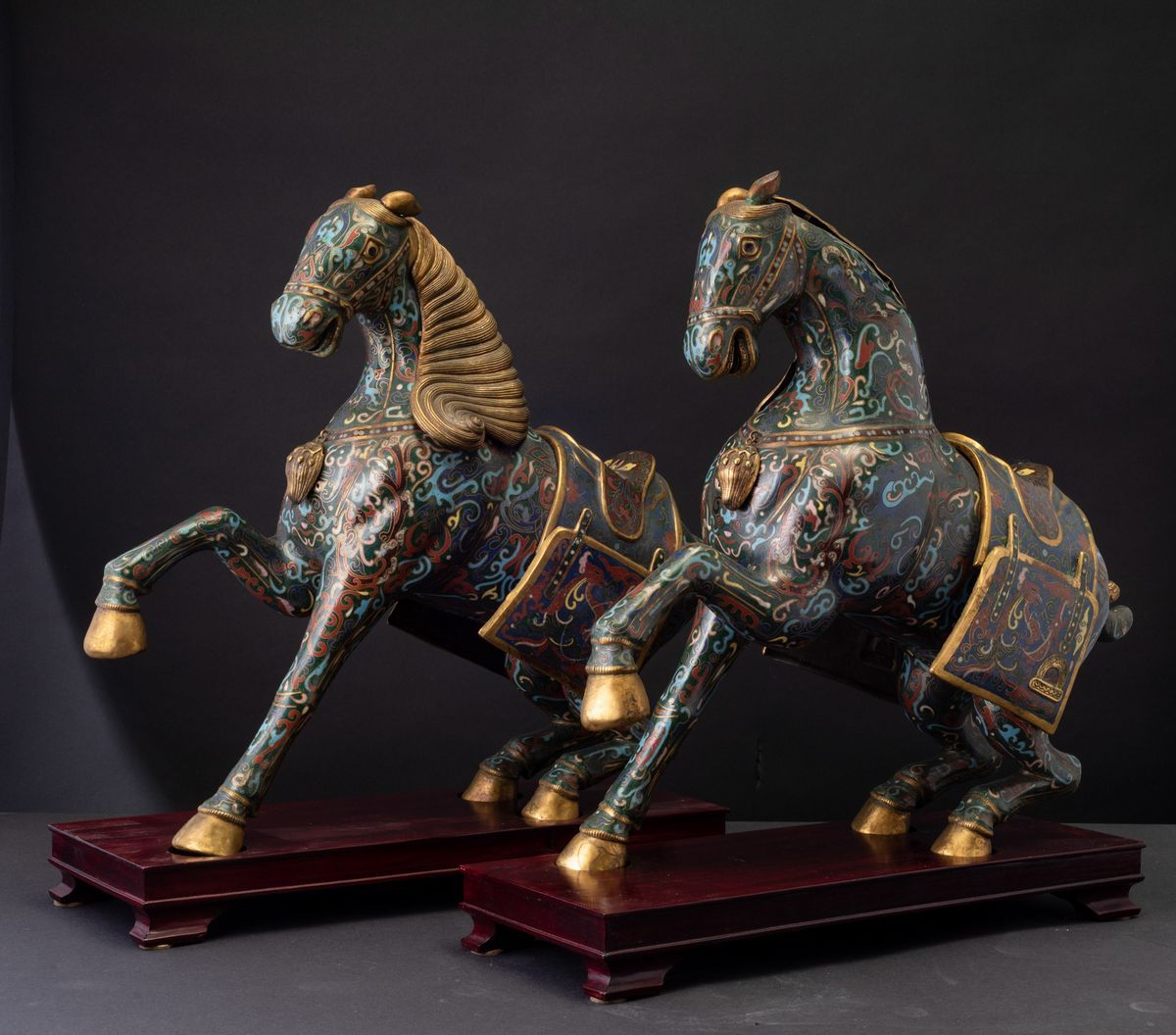 Coppia Cavalli a Smalti Cloisonnè, Cina, XX Secolo