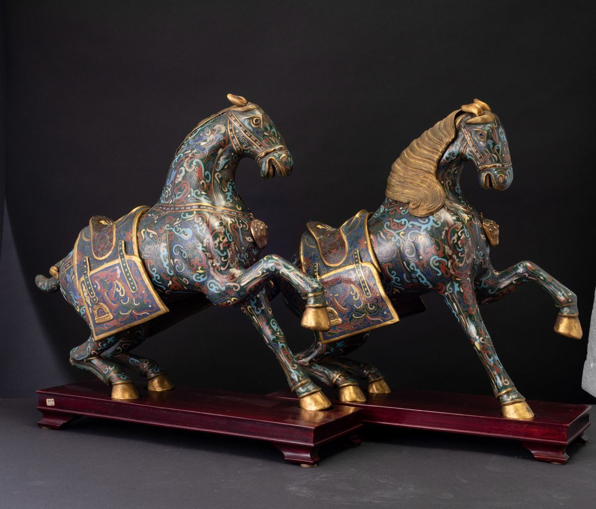 Coppia Cavalli a Smalti Cloisonnè, Cina, XX Secolo