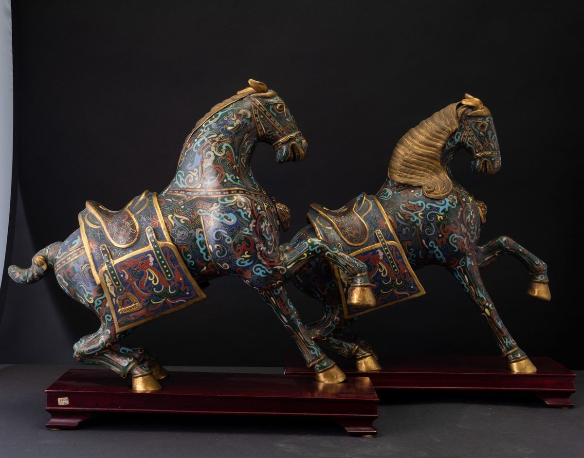 Coppia Cavalli a Smalti Cloisonnè, Cina, XX Secolo