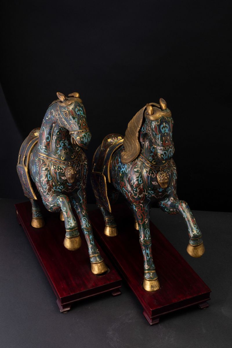 Coppia Cavalli a Smalti Cloisonnè, Cina, XX Secolo