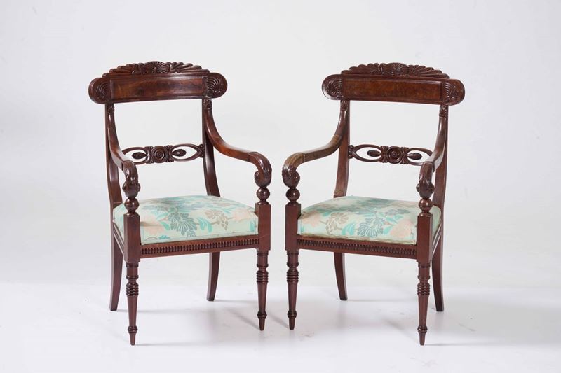 Coppia di poltrone stile Enrico Peter, Genova, XIX-XX secolo  - Asta Antiquariato Aprile | Cambi Time - Cambi Casa d'Aste