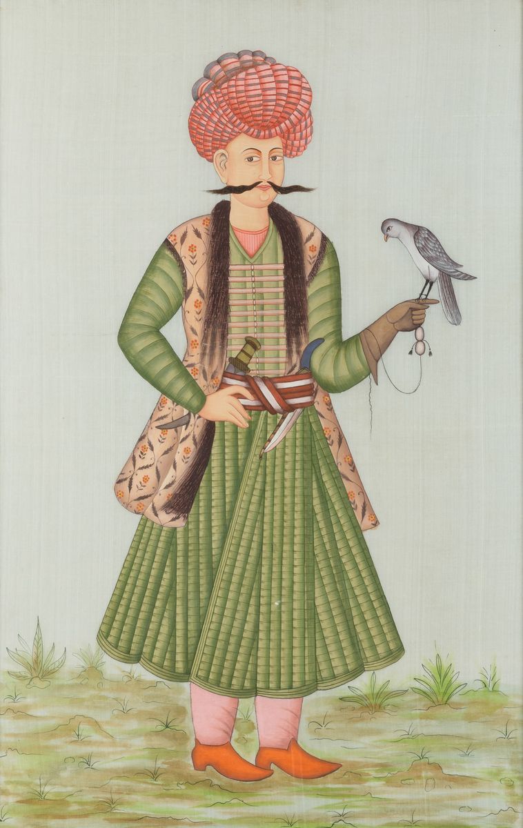 Coppia di Dipinti su Seta Raffiguranti Maharaja, India, XIX Secolo