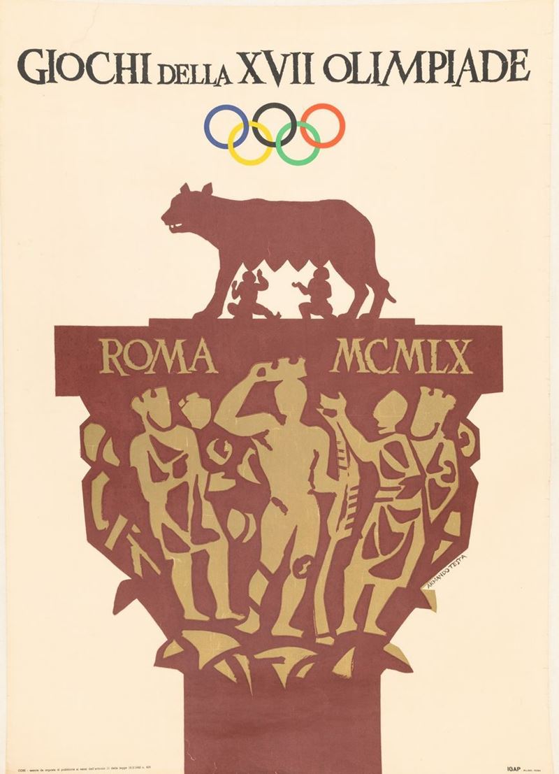 Armando Testa : Giochi della XVII Olympiade Roma MCMLX  - Asta Manifesti d'Epoca - Cambi Casa d'Aste