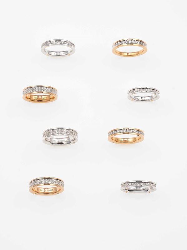 Group of eight diamond and gold rings