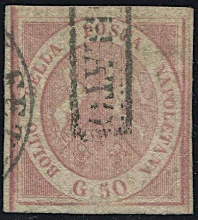 1858, Napoli, 50 Grana Rosa Brunastro (s. 14).