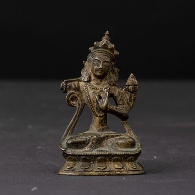 Figure di Divinità Seduta su Doppio Fiore di Loto e Divinità Stante in Bronzo, Cina/nepal, XVIII-...