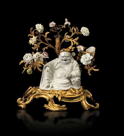 Figura di Budai in Porcellana Blanc De Chine, Cina, Dehua, Dinastia Qing, XVII Secolo