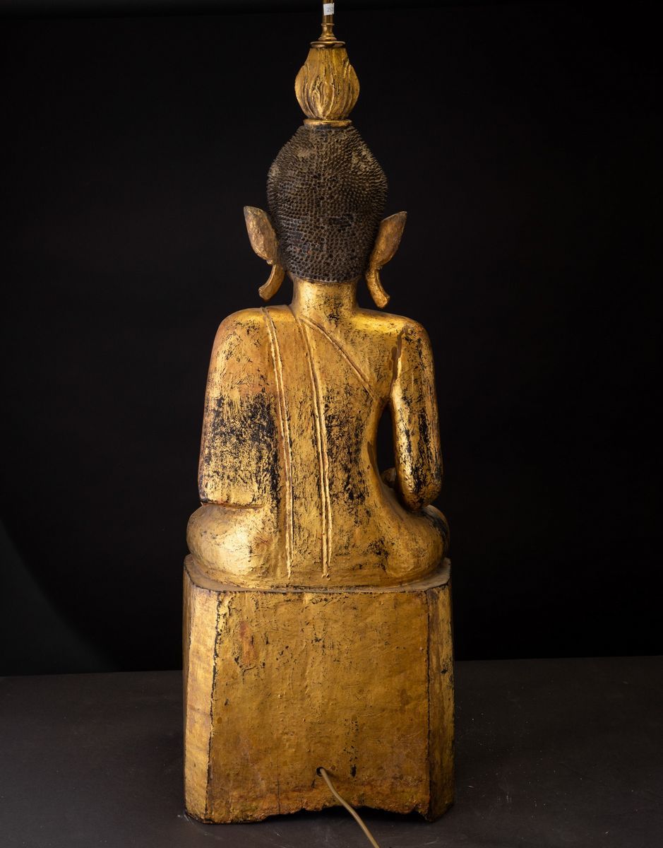 Buddha Sakyamuni in Legno Dorato, Indonesia, XIX Secolo