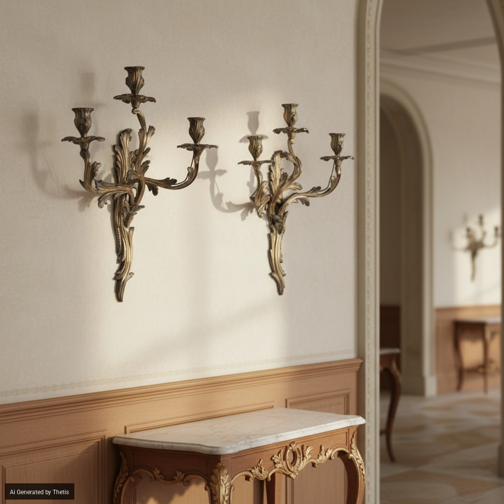 Coppia di Appliques Settecentesche in Bronzo Dorato. XX Secolo