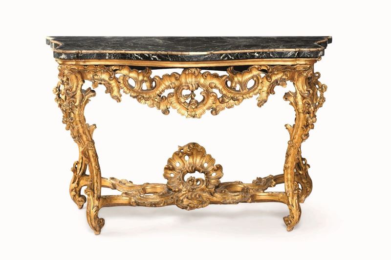 Consolle in legno intagliato e dorato. Roma, XVIII secolo  - Asta Dimore Italiane - Cambi Casa d'Aste