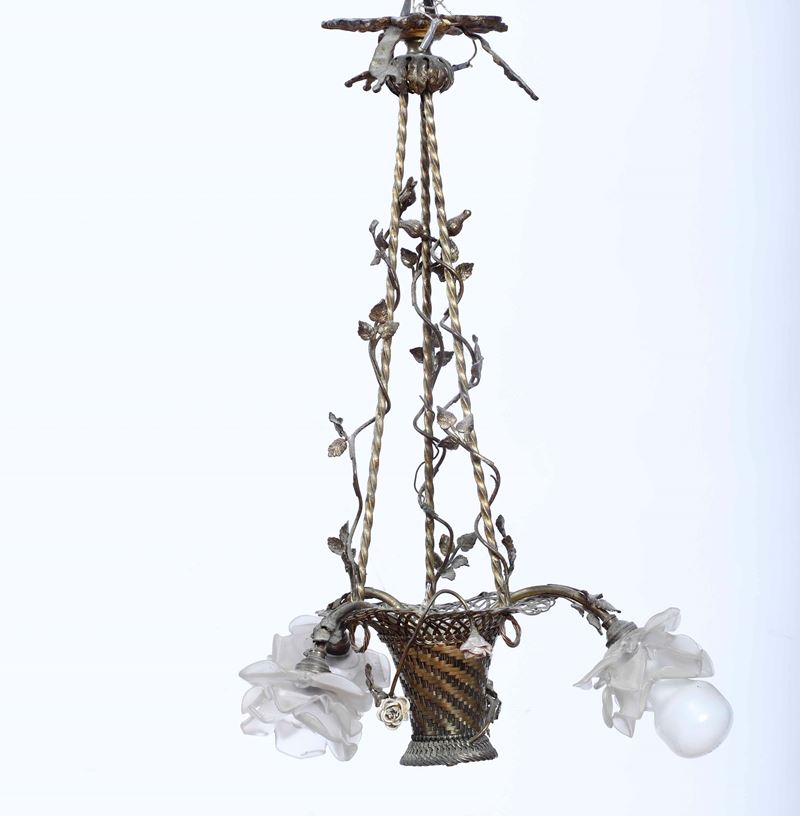 Lampadario a tre luci in bronzo dorato. XX secolo  - Auction Antique April - Cambi Casa d'Aste