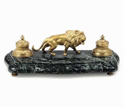 Calamaio in Bronzo Fuso, Cesellato e Dorato e Marmo. Francia, Seconda Metà XIX Secolo