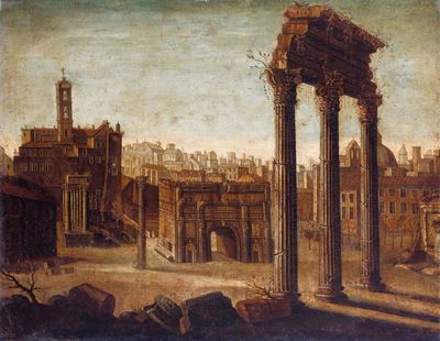 Scuola romana del XIX secolo, Veduta del Foro Romano, olio su tela