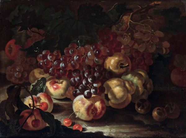 Giovanni Paolo Castelli detto Lo Spadino - Natura morta con una, mele e ciliegie