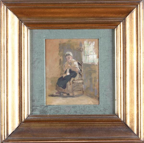 Pittore del XIX-XX secolo Figura femminile seduta in un interno