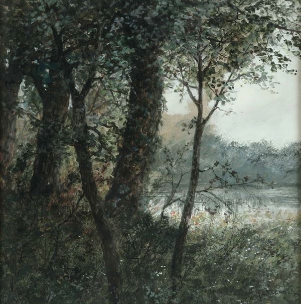 Pittore del XIX-XX secolo Veduta con alberi