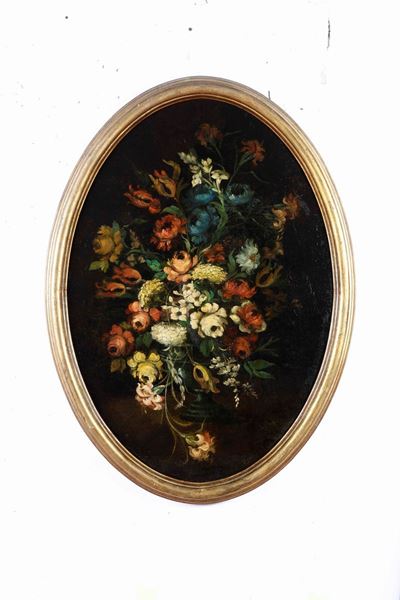 Scuola del XIX Secolo Natura Morta con Vaso di Fiori