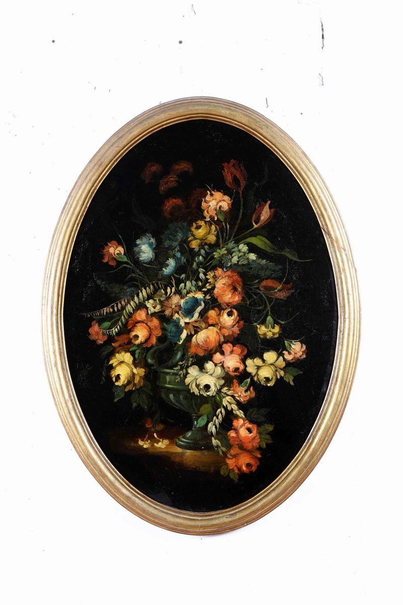 Scuola del XIX Secolo Natura Morta con Vaso di Fiori