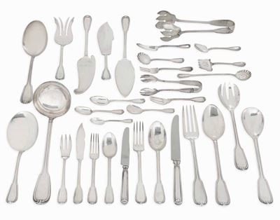 Servizio di Posate in Argento Fuso e Cesellato. Argenteria Italiana del XX Secolo. Argentiere Cle...