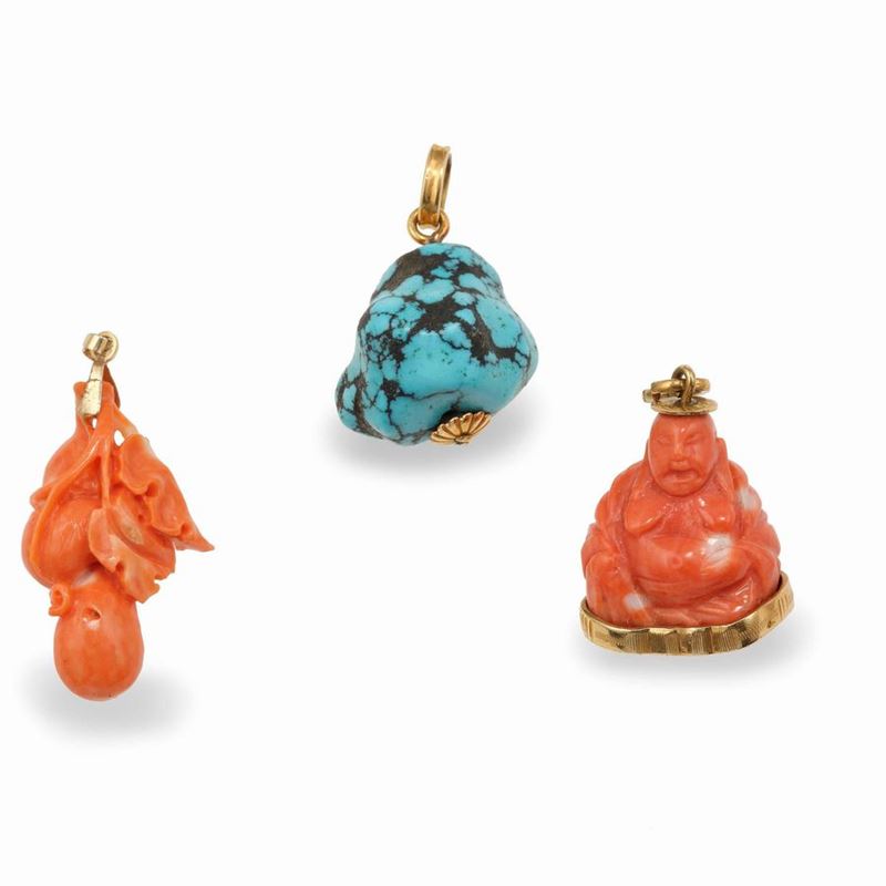 Three corals and turquoise pendant  - Auction Jewels - Cambi Casa d'Aste