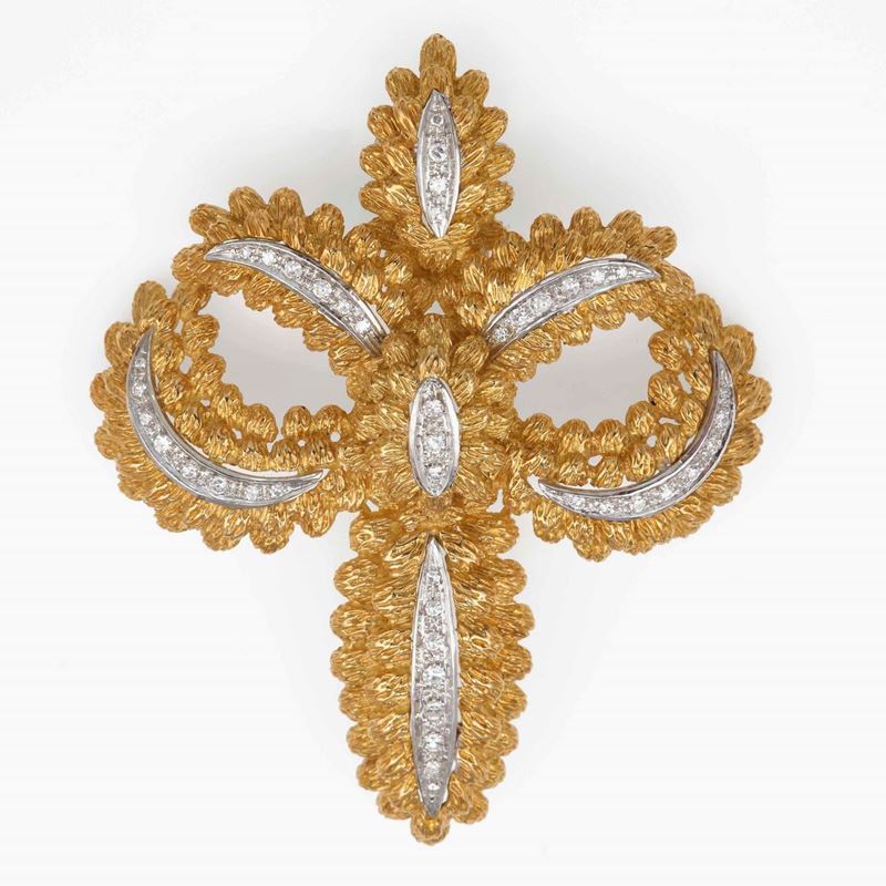 Gold and diamond brooch  - Auction Fine and Coral Jewels - Cambi Casa d'Aste