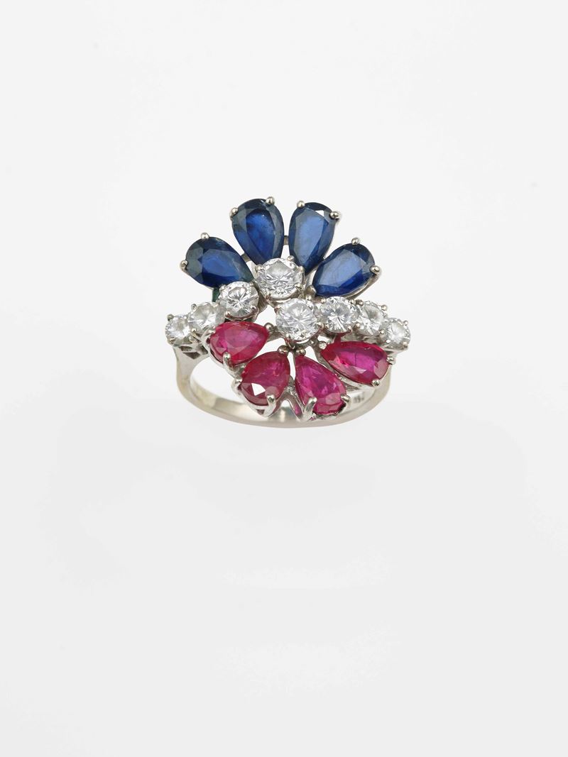 Diamond, sapphire and ruby ring  - Auction Fine and Coral Jewels - Cambi Casa d'Aste