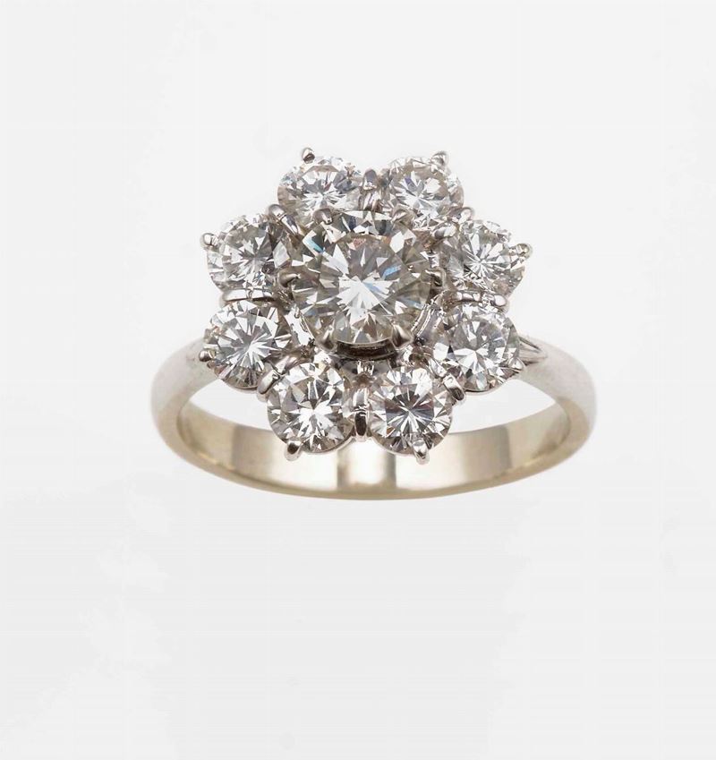 Anello a margherita con diamanti taglio brillante per ct 2.85 circa  - Asta Fine and Coral Jewels - Cambi Casa d'Aste
