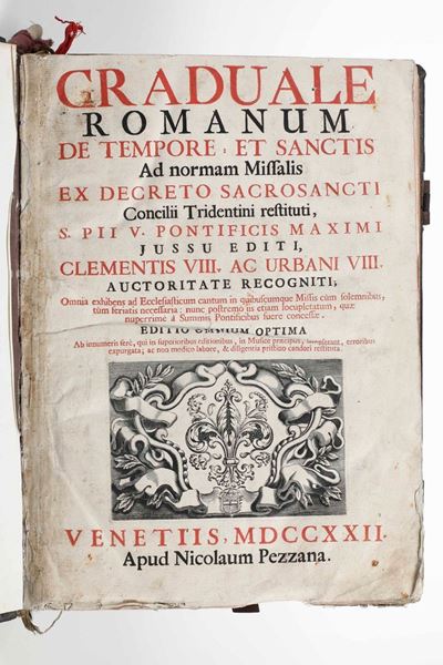 Legatura Monastica - Libri Liturgici Graduale Romano, Venezia, Apud Nicola Pezzana, 1722