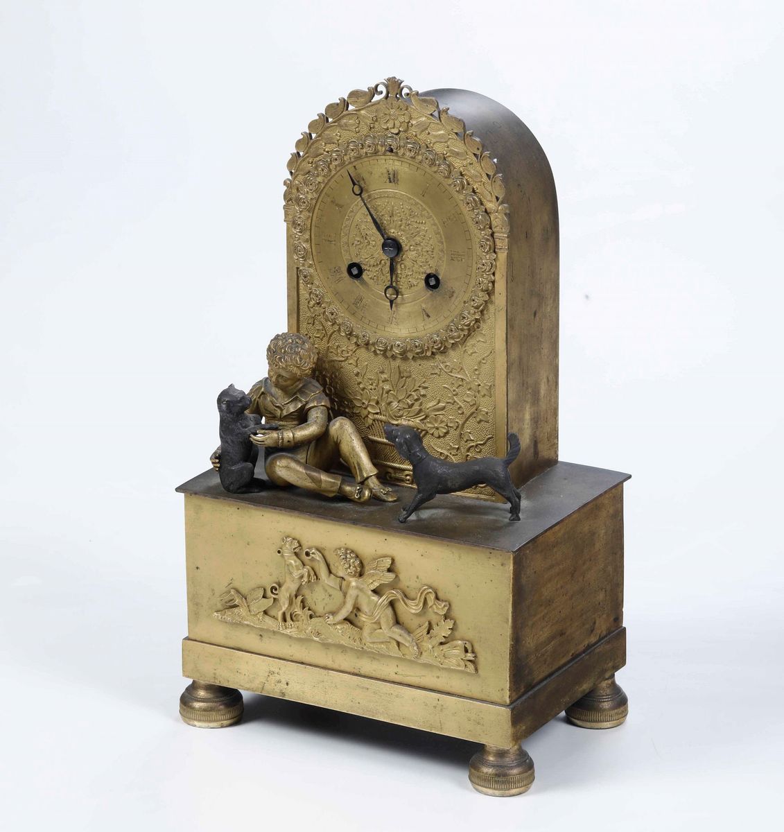 Pendola da Tavolo in Bronzo e Metallo Dorato. Francia, XIX Secolo