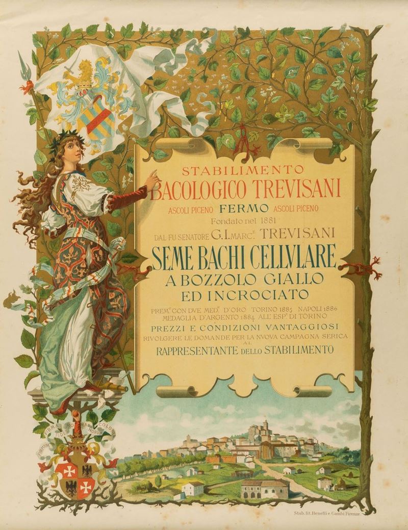 A.Reckziegel : STABILIMENTO BACOLOGICO TREVISANI-ASCOLI PICENO FERMO  - Auction Vintage Posters - Cambi Casa d'Aste