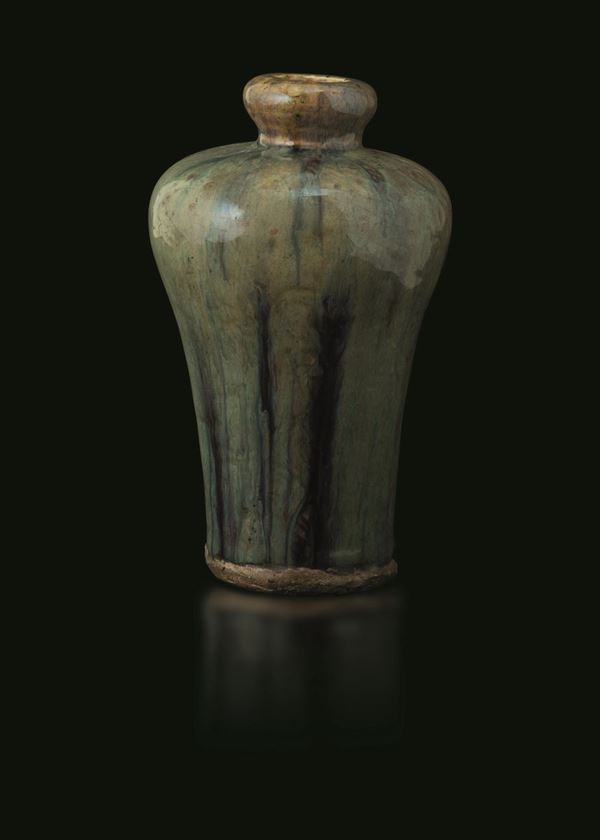 Vaso in porcellana flambè sui toni del Celadon e dell'azzurro, Cina, Dinastia Qing, epoca Guangxu (1875-1908)